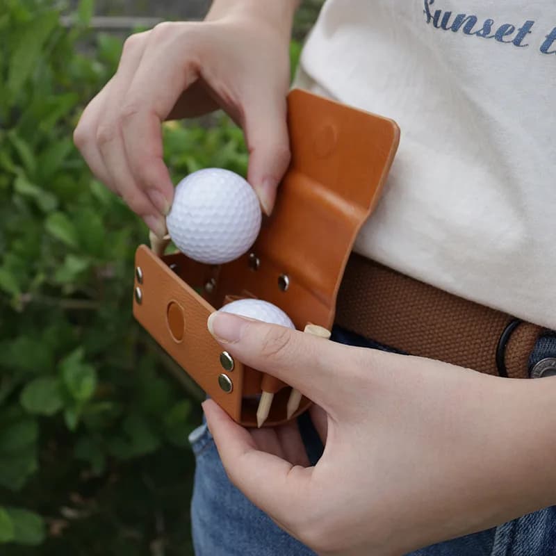 Borsa da Golf Portatile da Viaggio in Pelle PU, Custodia da Cintura per 2 Palline e 4 Tee da Golf