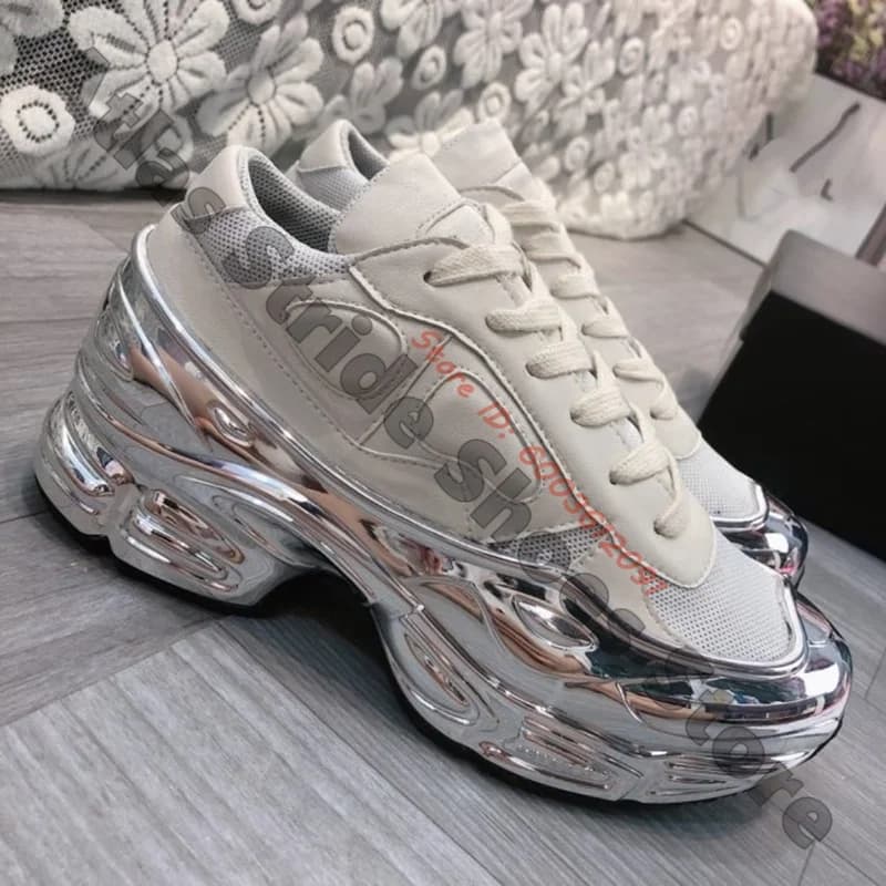 Air Mesh Panel Chunky Dad Sneakers Mirror Silver Metallic Wave Platform Shoes Y2K Futuristic Street Lace-Up Trainers
