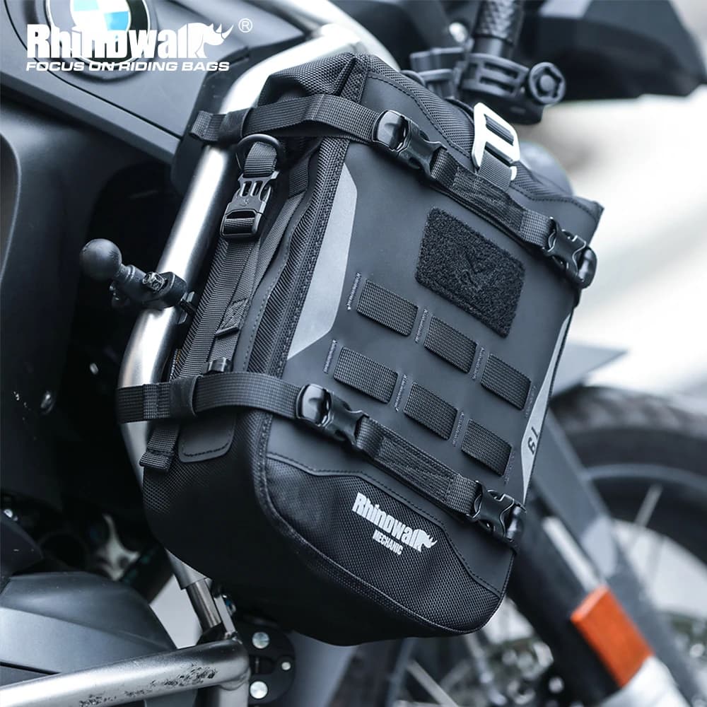 Rhinowalk Borsa per paraurti per moto Borsa per barra di protezione per motore impermeabile da 6 litri con scheda di supporto interna Panner posteriore Bagagli da viaggio laterali