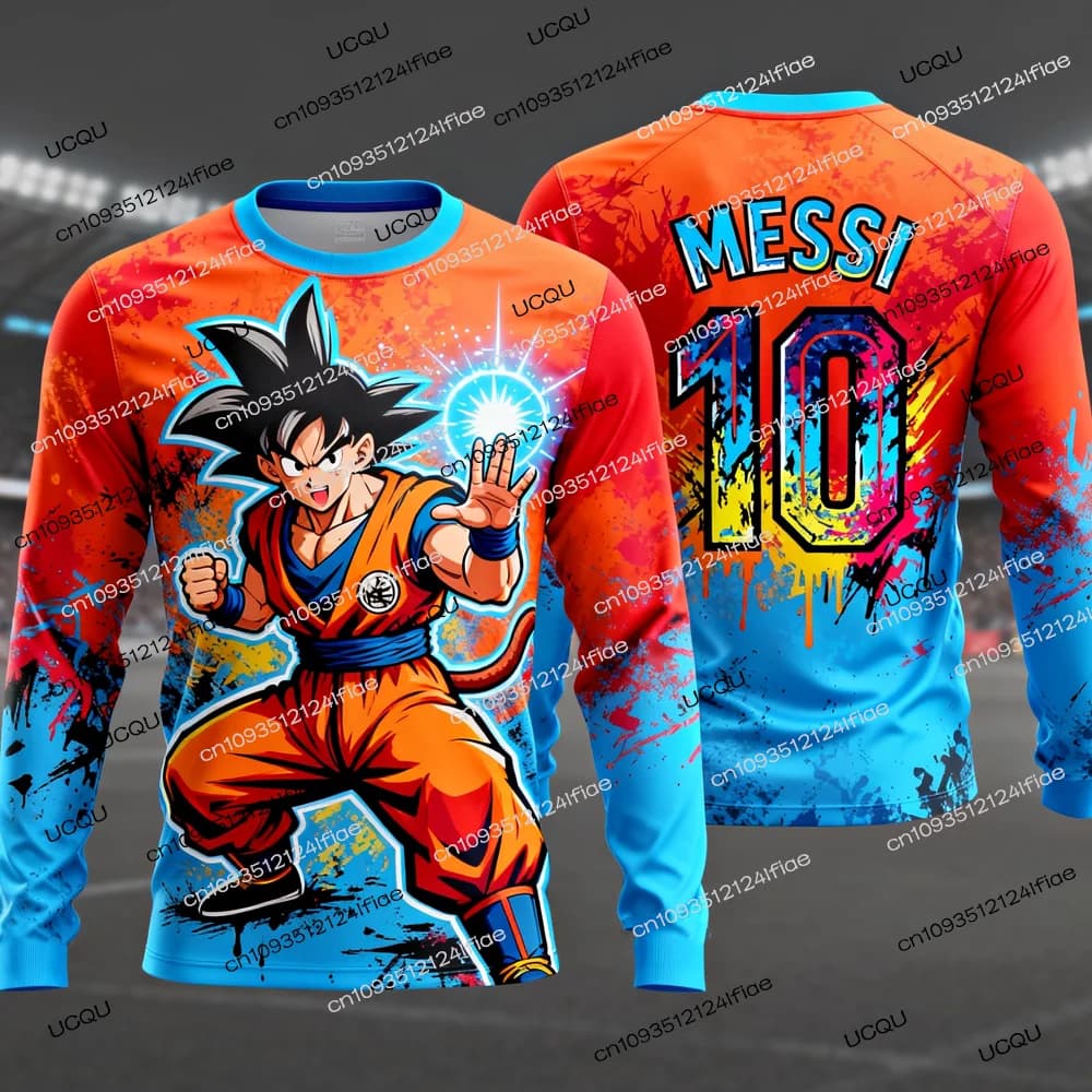 2025 Dragon Ball Z T-shirt a maniche lunghe autunnale per bambini, kit di maglie speciali per tifosi di sport di calcio invernali da uomo adulto Messi