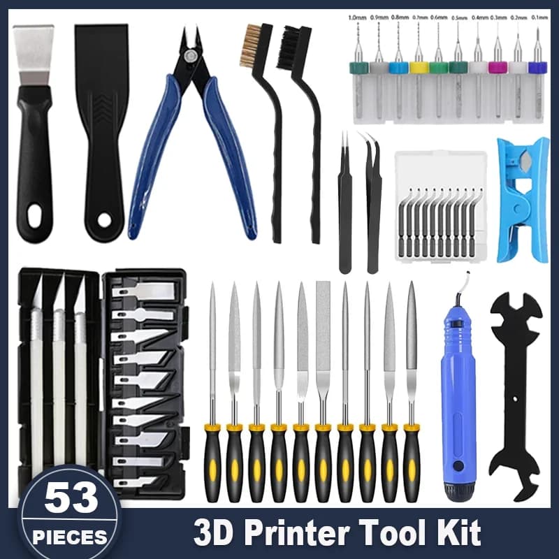 3D Printer Tools Kit, 53 pieces of accessories for all FDM/SLA printers, includes nozzle cleaning tools and scrapers for removal