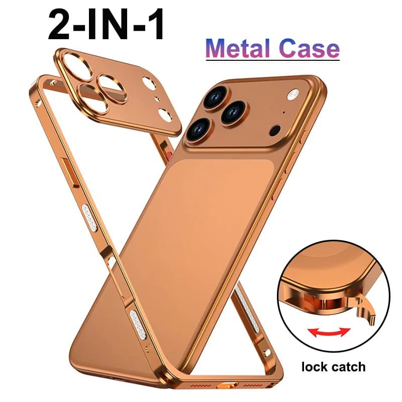 Custodia per telefono di lusso in lega metallica con protezione per obiettivo per iPhone 17 Air 16 15 Pro Max, cover antiurto con bumper e protezione per fotocamera staccabile