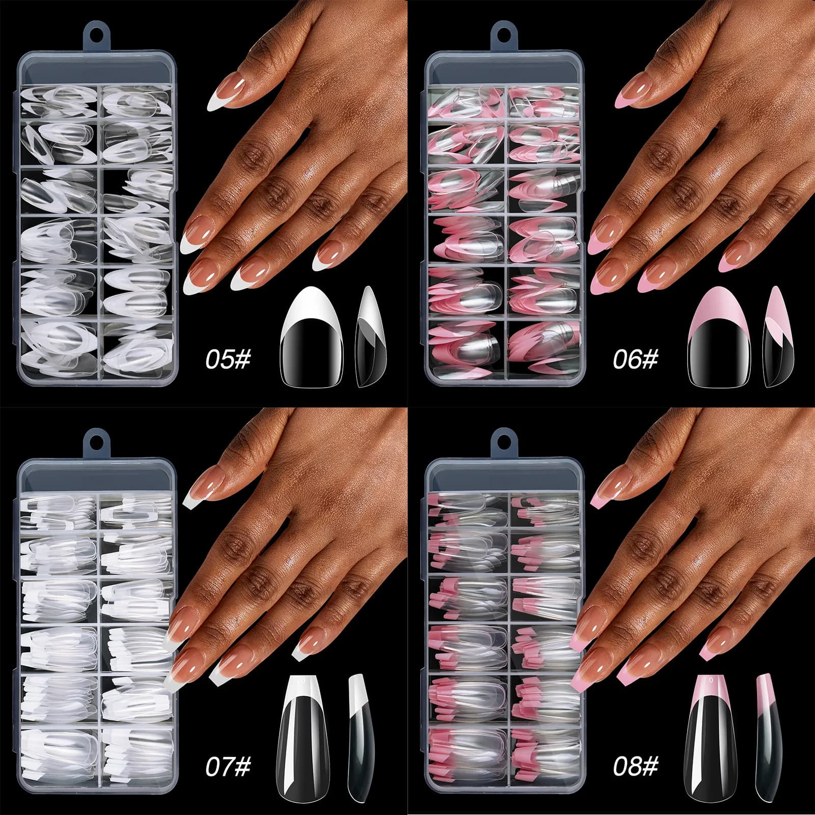 210 pz/scatola Francese Unghie Finte Bianco Rosa Colore Presse Su Mandorla Unghie A Punta Indossabile Rimovibile False Unghie Strumenti di Estensione