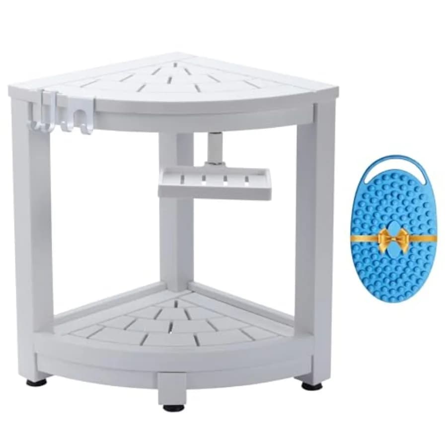 Sgabello Angolare per Doccia in HDPS Impermeabile, Sedile Poggiapiedi Piccolo in Plastica per Bagno, Ideale per Rasatura Gambe, con 3 Posizioni
