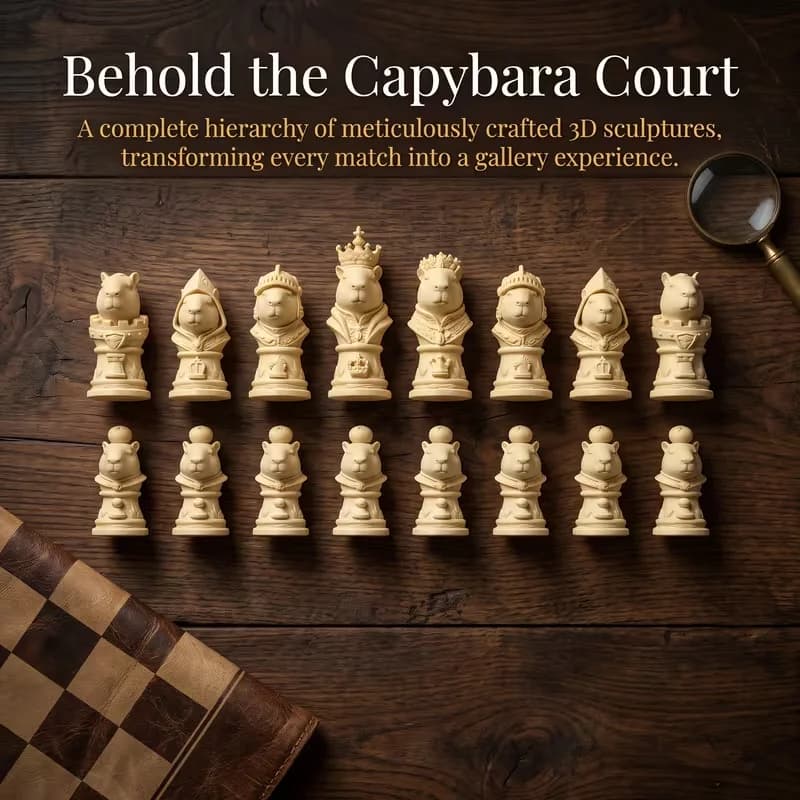 16 Pcs Capybara Choose Carved Chess Set, Three-dimensional Modeling Craftsmanship Is Meticulous Desktop Decorative Ornaments
