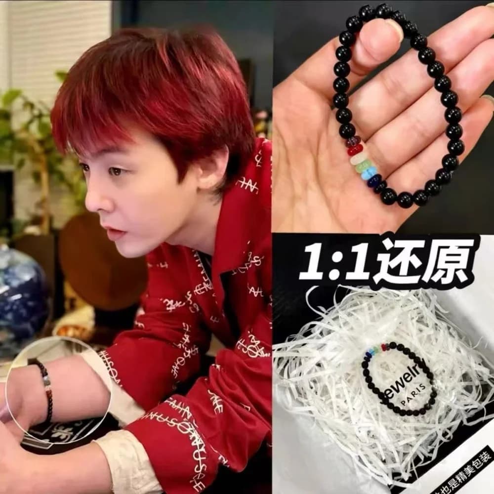 Kpop G Dragon Stesso stile Bracciale elastico in pietra energetica colorata per una grande circonferenza della mano, regalo per coppia