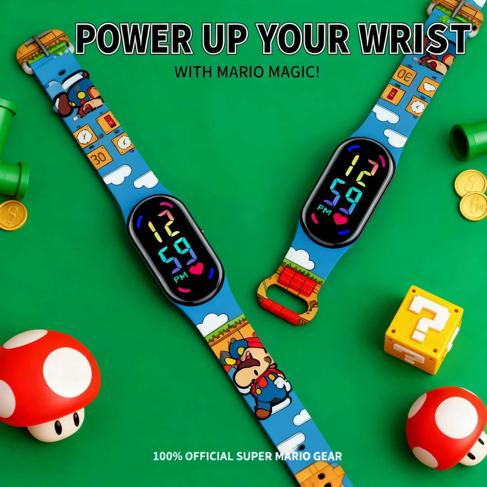 Orologio Digitale per Bambini Mario Bros, Impermeabile, Sportivo, con Personaggi Luigi, Principessa Peach, Yoshi, Bowser