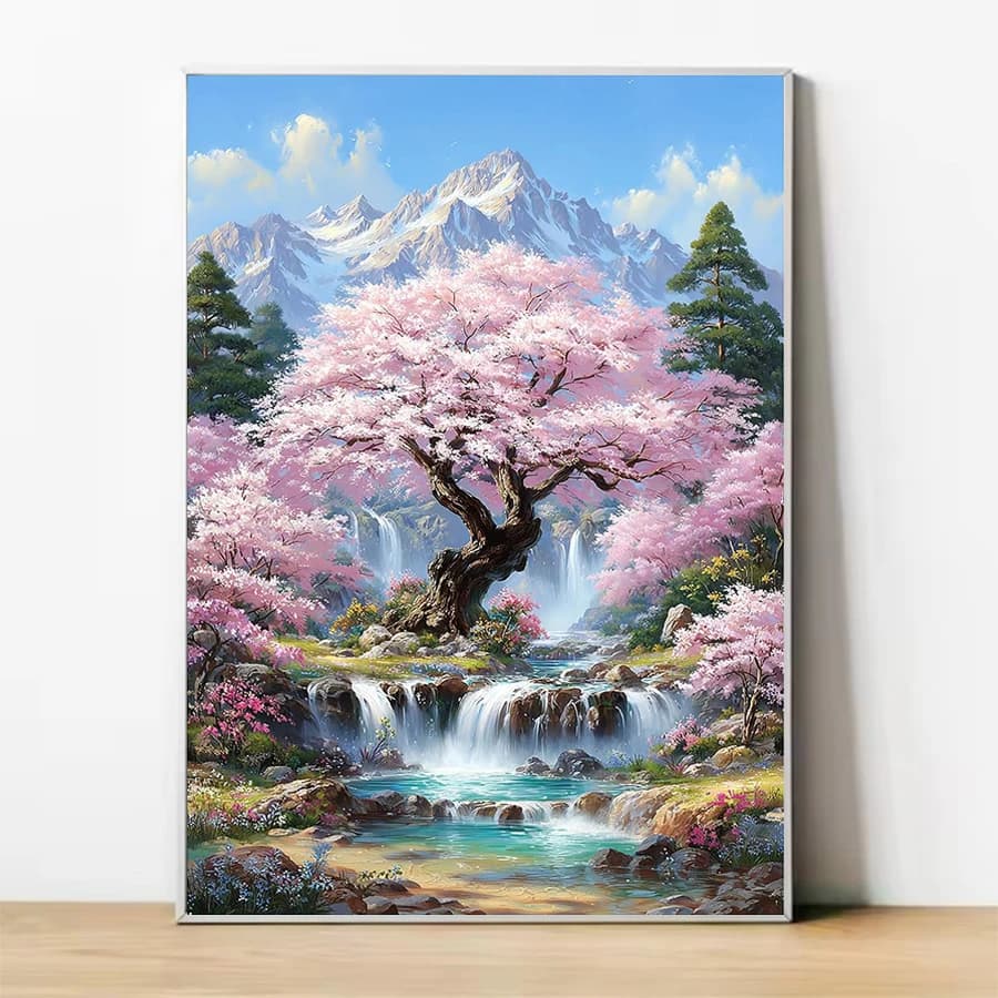 Diamond Painting Kit Mountain Waterfalls Tree of Life Scenery Diamond Cross Stitch Embroidery Mosaic Painting Adult Home Decor