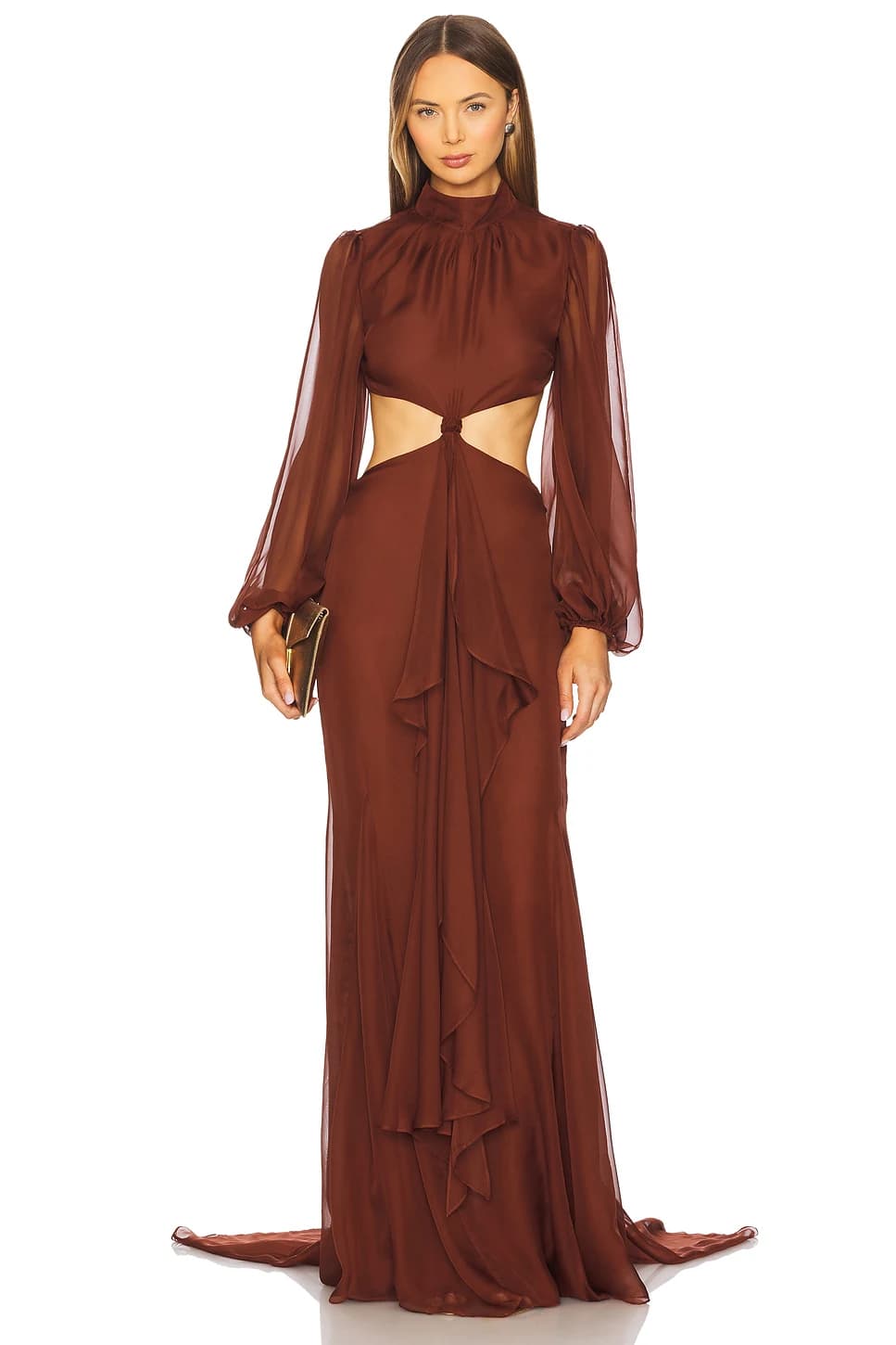 Abito da sera moderno da donna Abito da ballo formale in chiffon a sirena Abito da festa con collo alto lungo fino al pavimento Abito saudita a maniche lunghe