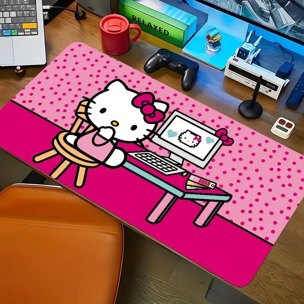 Tappetino per mouse Hello Kitty SRO con gatto rosa cartone animato, antiscivolo, bordi rinforzati, spesso, grande, confortevole, per ufficio e studenti