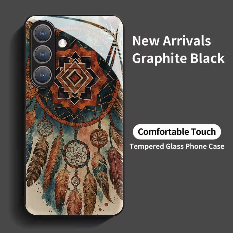 Feather Dream catcher tempered glass phone case suitable for Samsung GalaxyS26 S25 S24 S22 S21 S20FE/Ultra/Plus shock absorption
