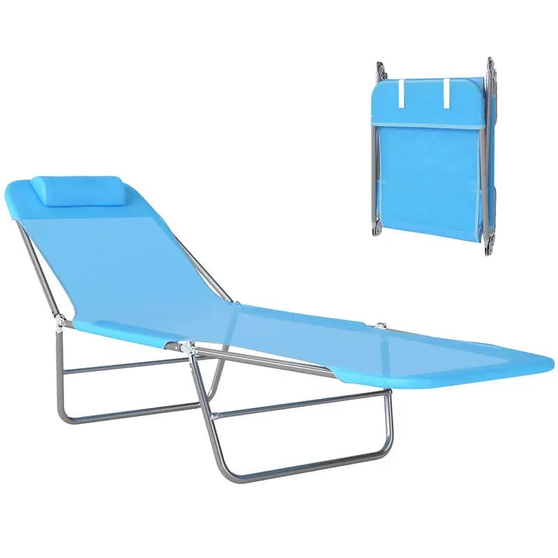 Outsunny Sdraio Pieghevole da Piscina, Sedie Prendisole da Esterno con Cuscino, Schienale Reclinabile, Telaio in Acciaio e Rete Traspirante per Spiaggia, Giardino, Patio, Blu