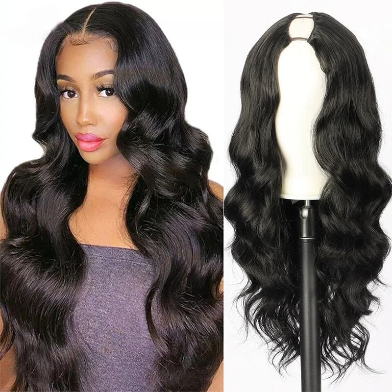 European and American half-head for women, body wave V-part , clip-in extensions, long curly synthetic hair wig