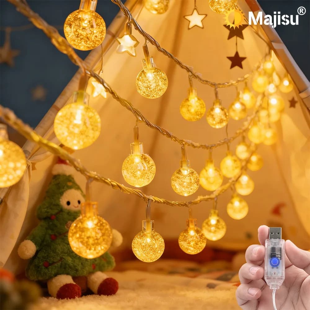 USB Bubble Ball String Lights Warm White Multicolor LED Crackle Globe Fairy Lights for Bedroom Garden Patio Wedding Party Decor
