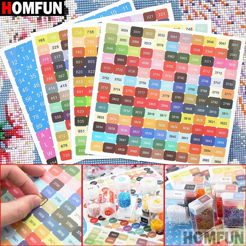 HOMFUN Pittura diamante DMC Colori Numero Etichetta adesiva per scatola di immagazzinaggio Perline mosaico Organizzatore Bottiglia Strumento Punto croce Mark