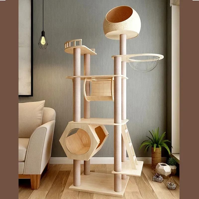 Tree Villa Tipo tutto in uno Struttura da arrampicata per gatti in legno massello Grande nido per gatti di lusso Nido per gatti Piattaforma per saltare Gatto