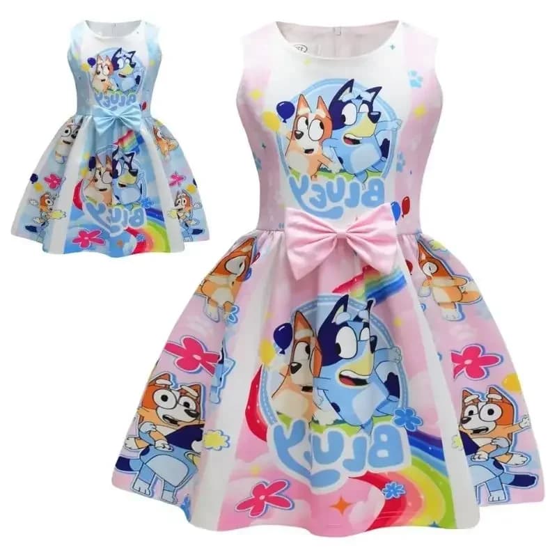 Nuovo Vestito Canotta per Bambine con Stampa Arcobaleno e Fiocco, Tema Principessa, Decorazioni per Feste a Tema Bluey