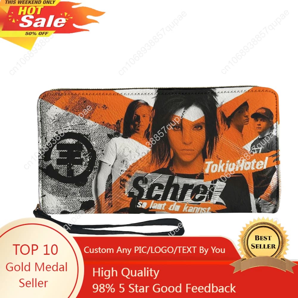 Tokio Hotel Rock Band Portafoglio personalizzato Borsa da uomo Donna Adolescenti Portafogli lunghi con cerniera Borsa regalo portafoglio portatile doppia stampa