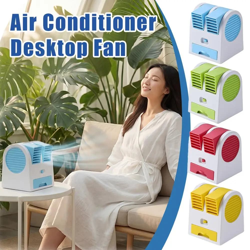 Mini Ventilatore Portatile Rinfrescante, Elegante Condizionatore d'Aria Personale con Doppia Uscita d'Aria e Vano Ghiaccio, Alimentato a Batteria per Scrivania e Dormitorio