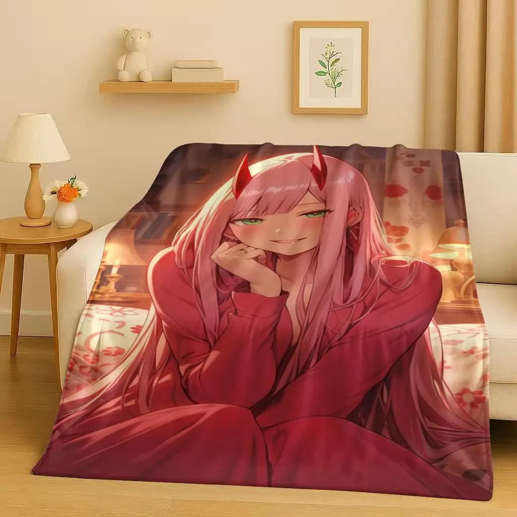 HD Sexy Girl Zero Two DARLING in The FRANXX Cartoon Flannel Blanket,Soft Warm Plush Throw for Home Bedroom Bed Sofa Cover Office