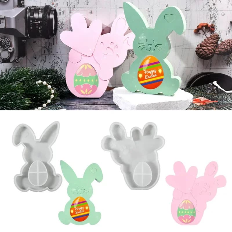 DIY Epoxy Resin Mold Carrot-Pulling Rabbit & Upright-Eared Easter Egg Ornament Silicone Mold for Creative Home Crafts