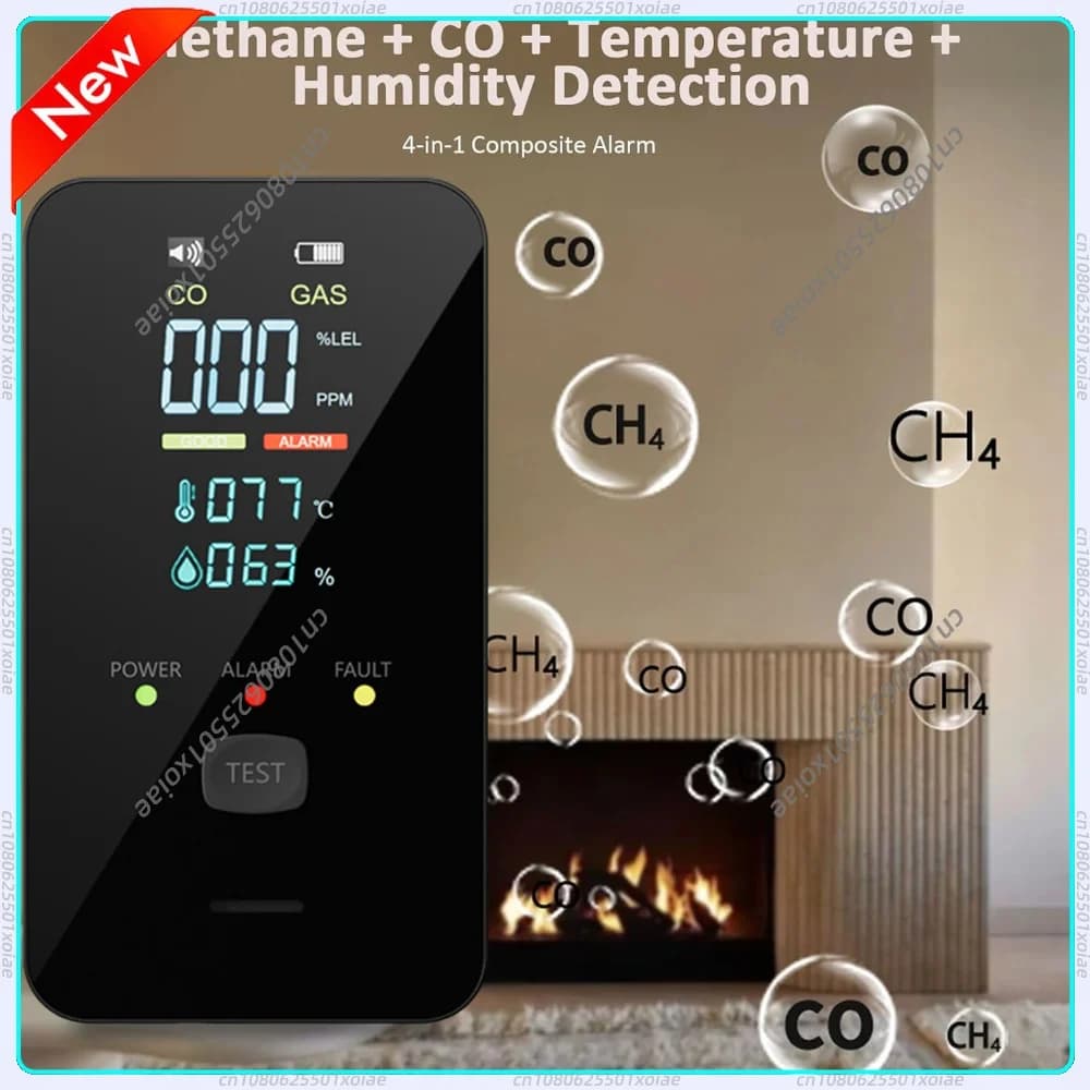 4-in-1 Portable Carbon Monoxide Alarm with Digital Display Plug-in Carbon Monoxide Detector Real-Time CO Monitor for Indoor Use