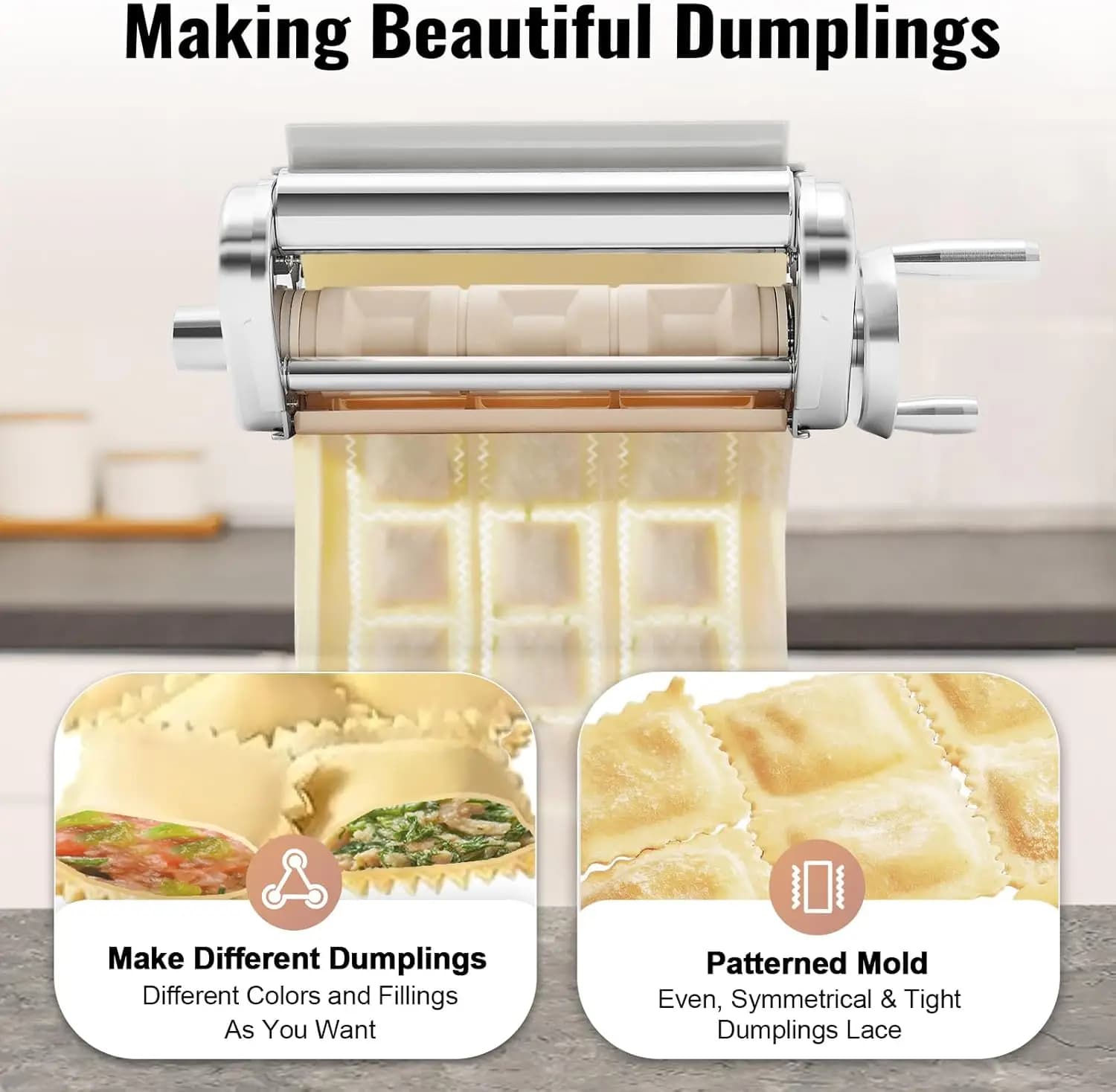 PER KitchenAid Ravioli Maker, Attacco per pasta per robot da cucina Kitchenaid, Attacco per pasta con rullo in lamiera per pasta in acciaio inossidabile