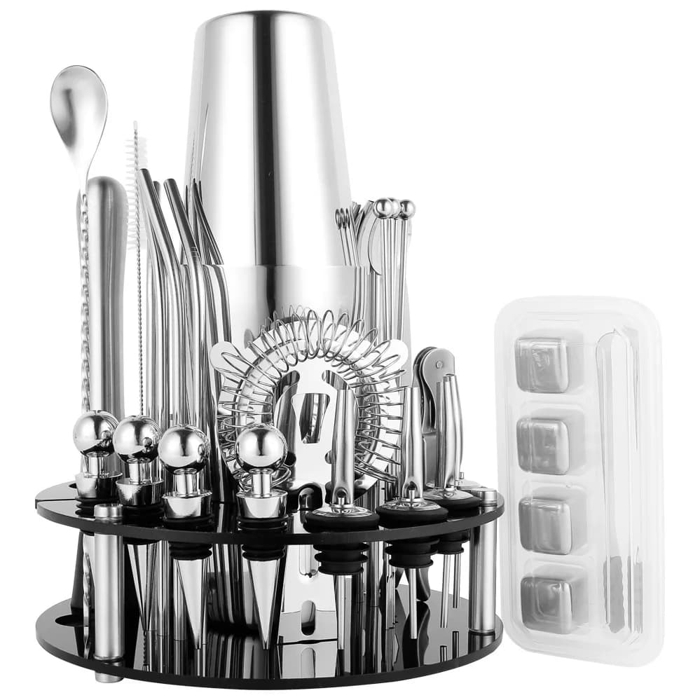 Set professionale per cocktail con espositore Strumenti da bar in acciaio inossidabile 304 Kit completo per barista Confezione regalo Shaker Bar