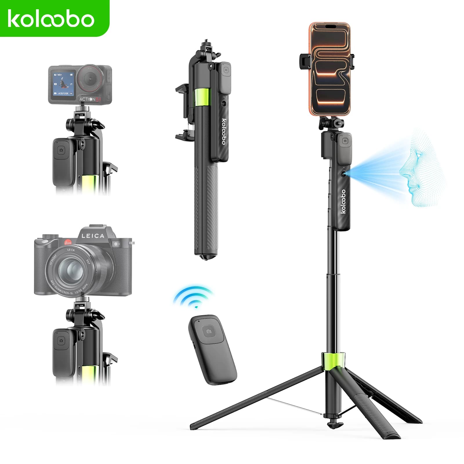 Gimbal con Tracciamento Facciale AI da 74 Pollici, Asta Selfie con Vite da 1/4”, Telecomando Bluetooth, Treppiede per Fotografia, per iPhone, Vlog e Streaming