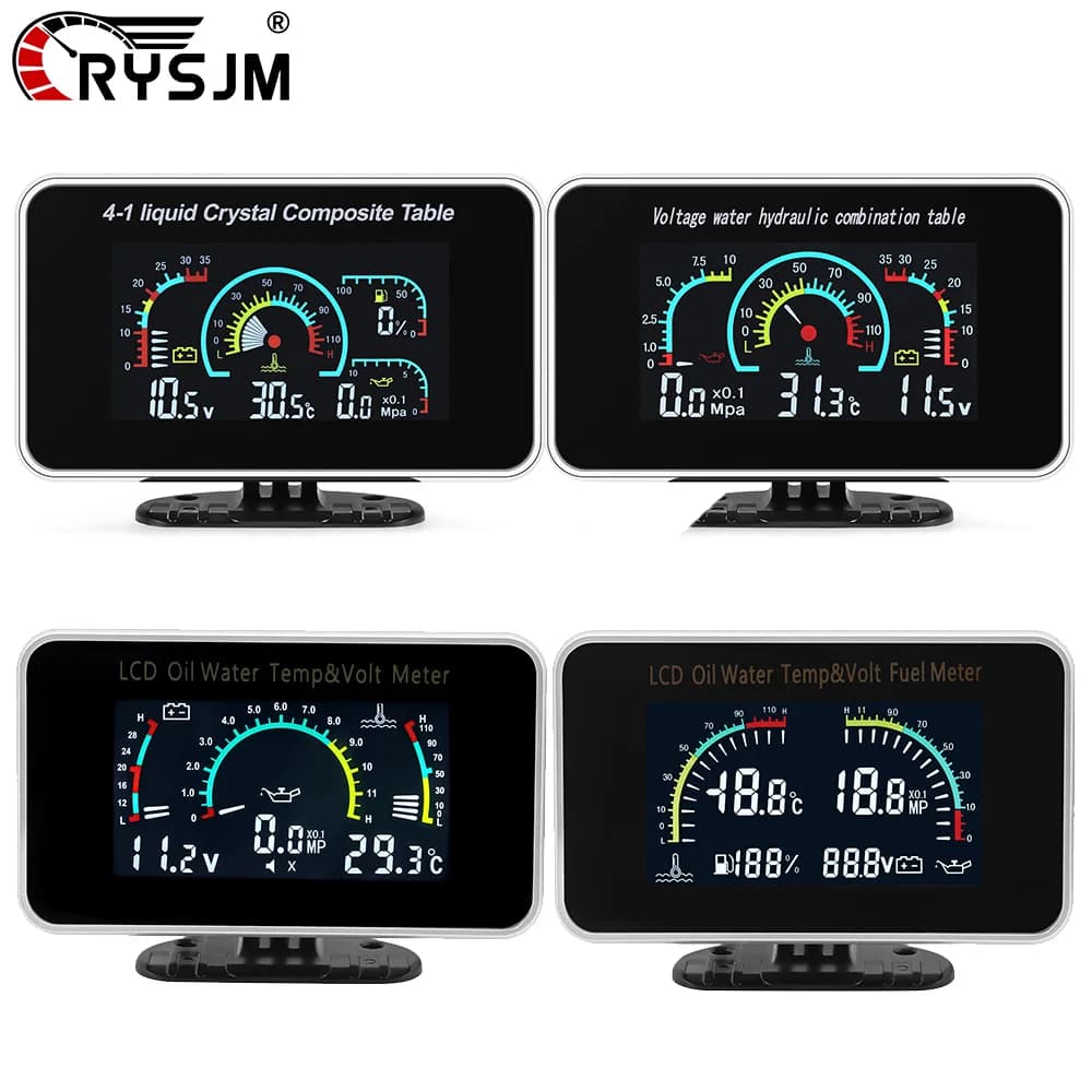2 In 1 Car LCD Display Gauge 3 In 1 Voltmeter 4 In 1 LCD Digital Oil Pressure Gauge Fuel Level Temp Meter 1/8 NPT Press Sensor