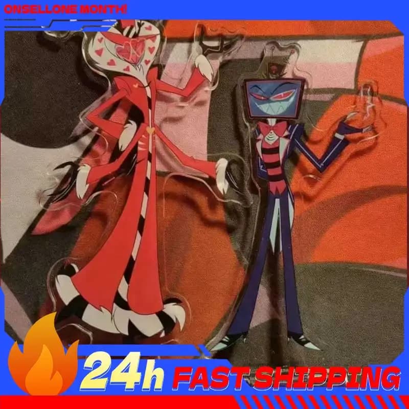 Hazbin Anime Peripherals: Statuetta Vox su Piatto, Figura di Valentino, Supporto in Acrilico, Ornamento da Scrivania da Collezione, Giocattolo, Regalo