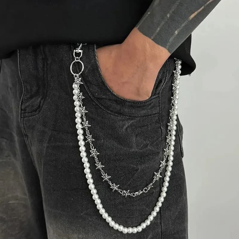 Salircon Vintage Punk Metal Pentagram Pants Wallet Belt Keychain Men Goth Trousers Hipster Jeans Chain Trend Accessories