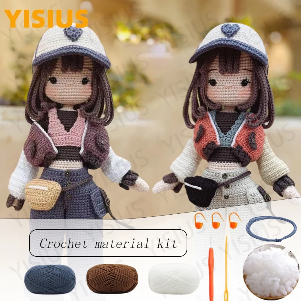 Crochet Amigurumi Girl Doll Hook Knitting Craft Regalo per bambini Filato fatto a mano Kit materiale fai da te con motivo inglese Decorazione della casa