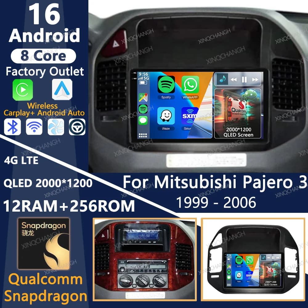 Android 16 Car Radio For Mitsubishi Pajero 3 V70 V60 1999 - 2006 Carplay Auto Multimedia Stereo Video Player QLED 4G LTE 5G WIFI