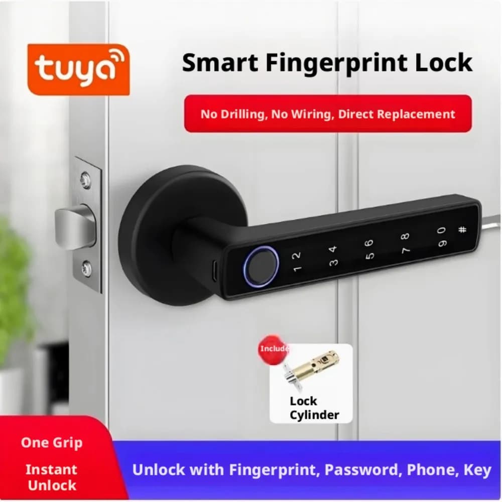 Serratura Elettronica Biometrica Bluetooth Tuya, Sblocco Intelligente con Impronta Digitale e Password, App per Sicurezza Domestica