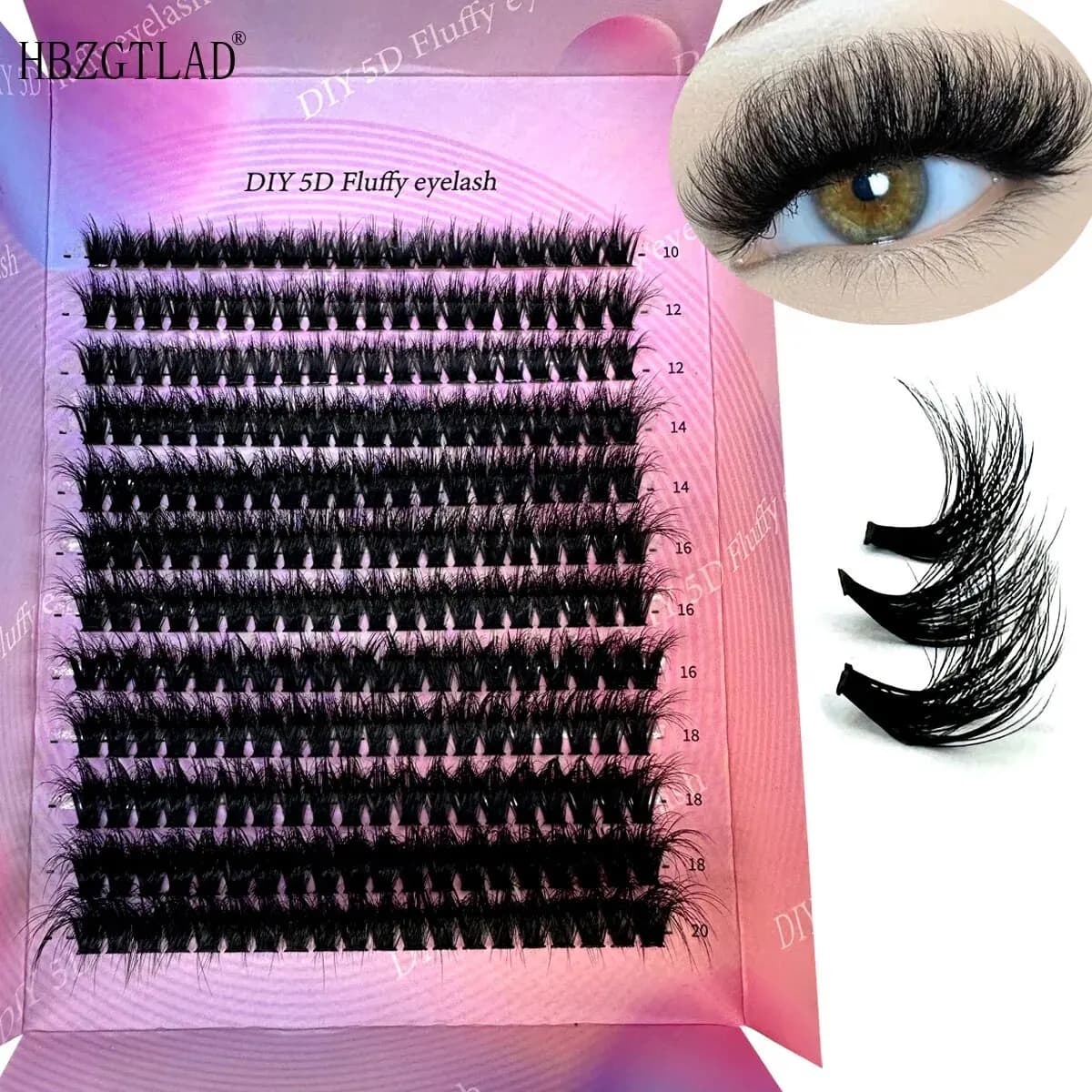 240Ps fai da te 5D Fluffy Lash Clusters 100D Cluster di ciglia spesse CC Curl Wispy ciglia individuali 10-20mm estensioni delle ciglia a grappolo
