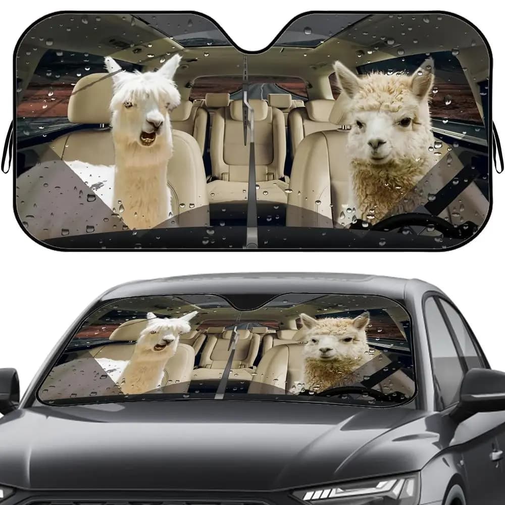 Parasole per auto Driving Alpacas, riutilizzabile, in lamina di alluminio, protezione UV, isolamento termico, copertura parasole