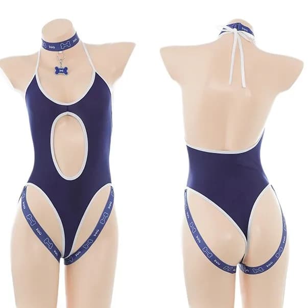Japanese Cute Little Dog Jumpsuit Sexy Hanging Neck Hollow Hot Gymnastics Outfit Abstinence Series Big Backless Split Swimsuit