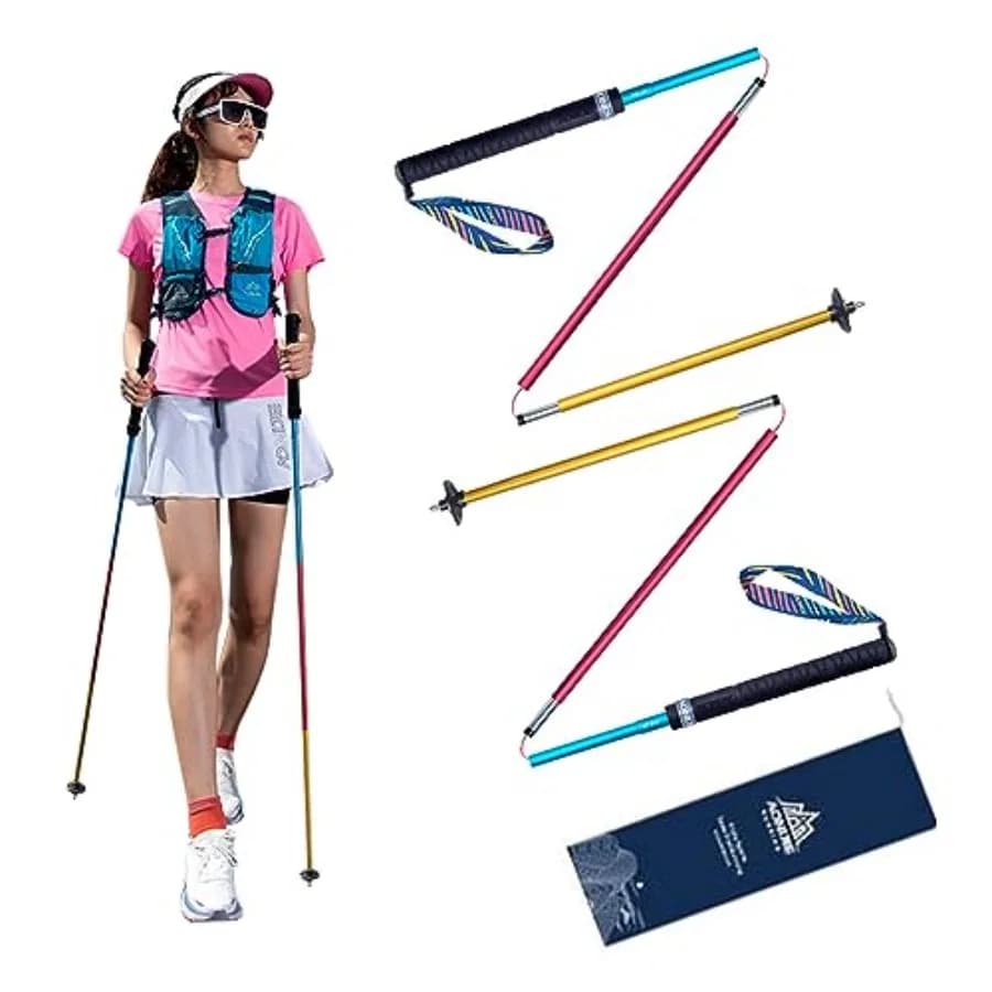 Bastoncini da Trekking -2 Ultraleggeri Pieghevoli in Fibra di Carbonio con Sistema Anti-Shock e Chiusura Rapida, Bastoni da Passeggio Ripiegabili