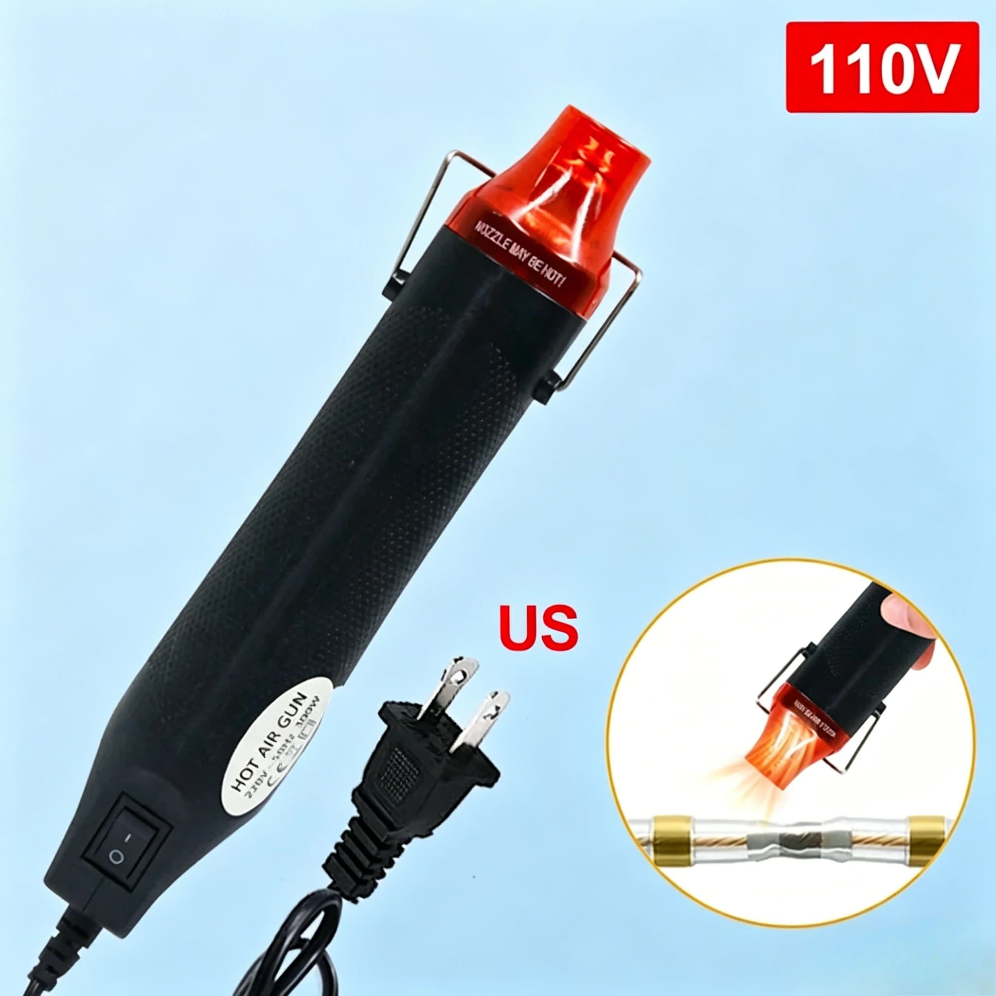 Pistola ad Aria Calda Retrattile 110V US, Soffiatore Elettrico Portatile Multifunzione per Fai-da-Te, Artigianato e Riparazioni