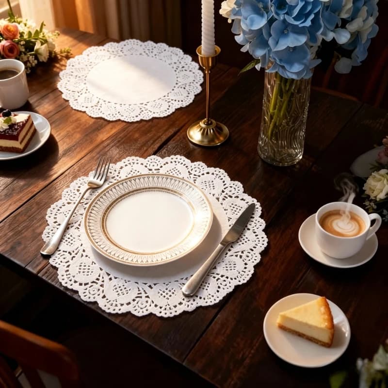 100 Tovagliette Monouso in Carta Kraft Bianca, Tovagliette con Motivo Floreale Ondulato per Matrimoni, Feste e Banchetti, Elegante Decorazione Artigianale