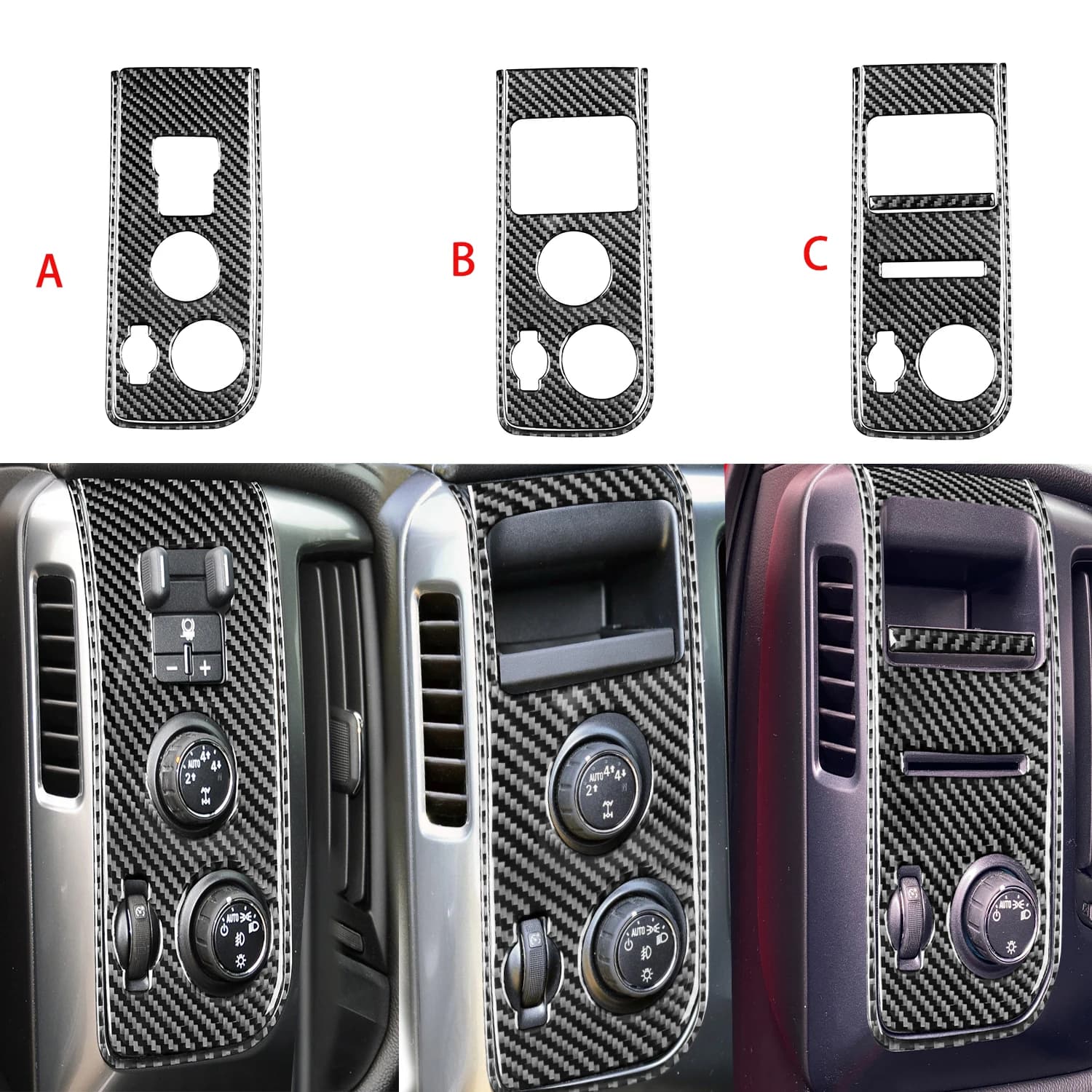 For Chevrolet Silverado 1500 GMC Sierra 1500 2014-2018 Carbon Fiber Lighting Control Panel Cover Car Interior Decorative Wall decal