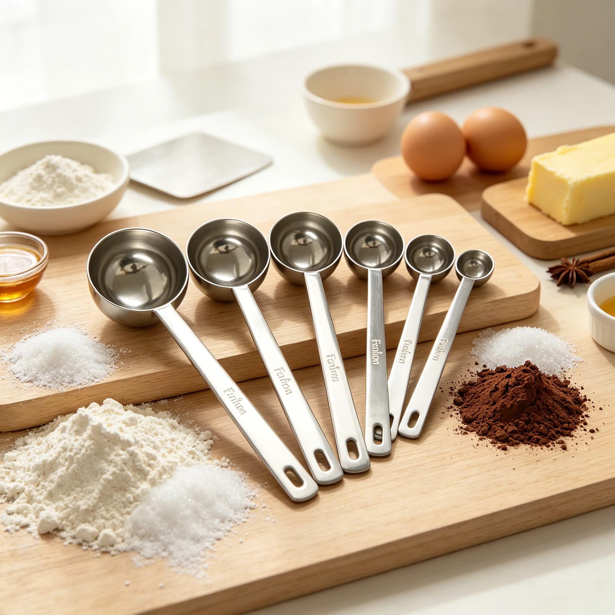 6Piece Set Of 304 Stainless Steel Measuring Spoons Long Handle Hook Design Kitchen Baking Tools Suitable For Sugar Flour Spices