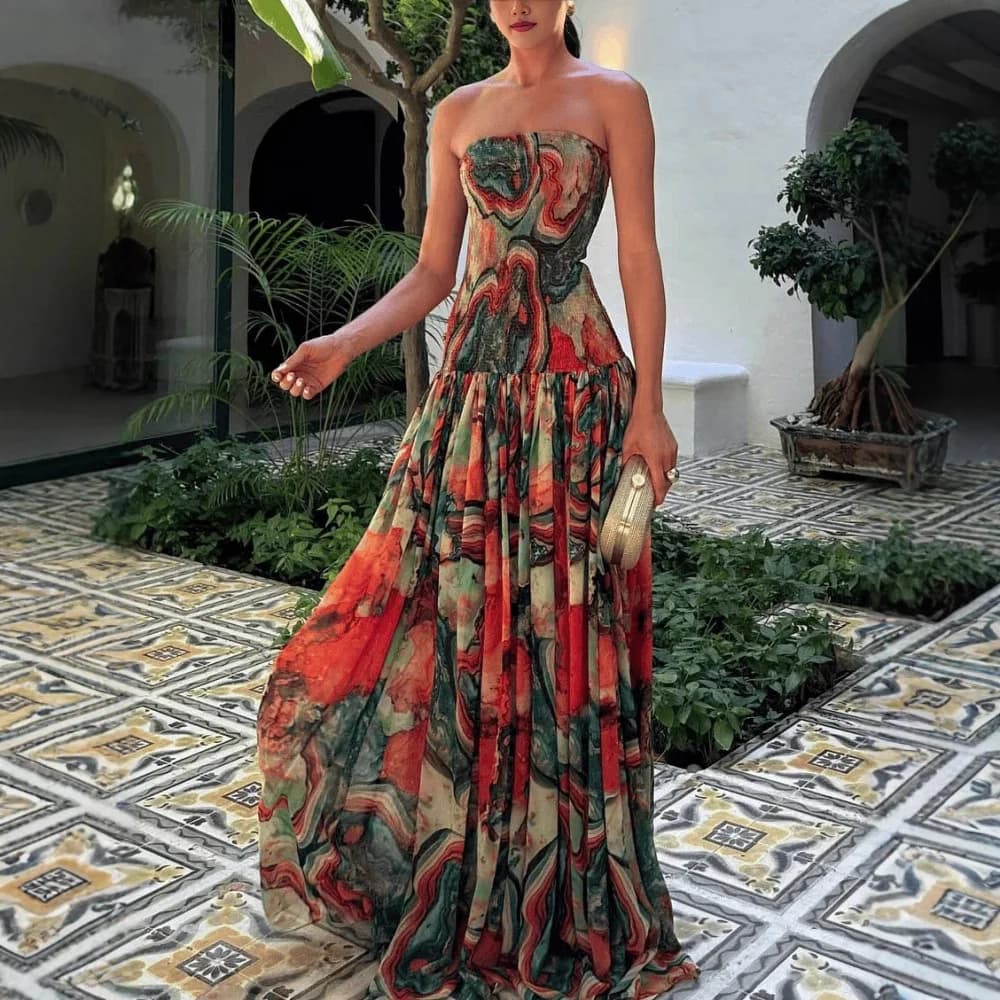 Elegante Abito Floreale da Donna, Senza Maniche, Lungo, per Feste Serale, Nuova Collezione Estate 2026, Maxi Vestito da Vacanza
