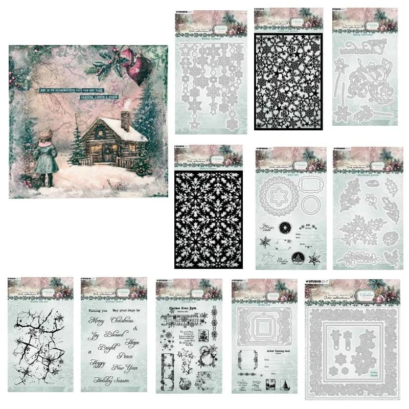 Natale Blush Holiday Winter crackle Snowy Star frame Metallo Fustellatura Timbro in silicone Scrapbook Stencil Album fotografico Carta fai da te