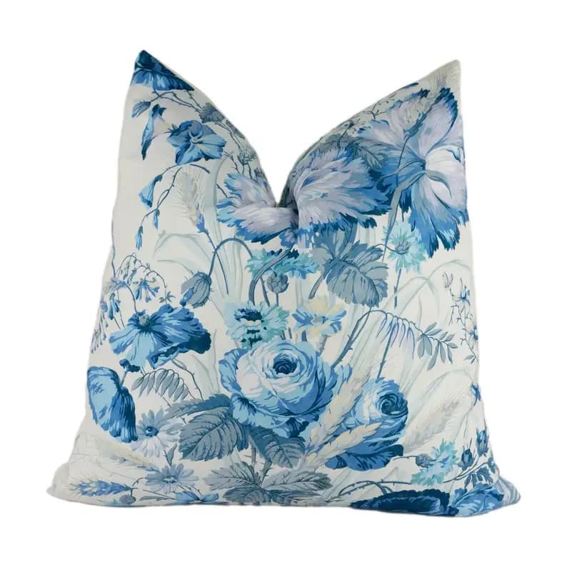 Porcelain - Stunning Designer Cushion Cover Home Decor Throw Pillow Cover,Serene Shades of Blue Floral Sofa Decor Pillow Cover