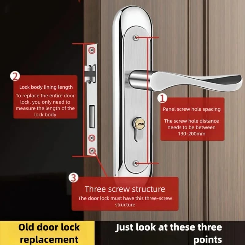 Serratura Universale in Acciaio Inox per Porte Interne - Maniglia Antieffrazione Regolabile per Porte in Legno