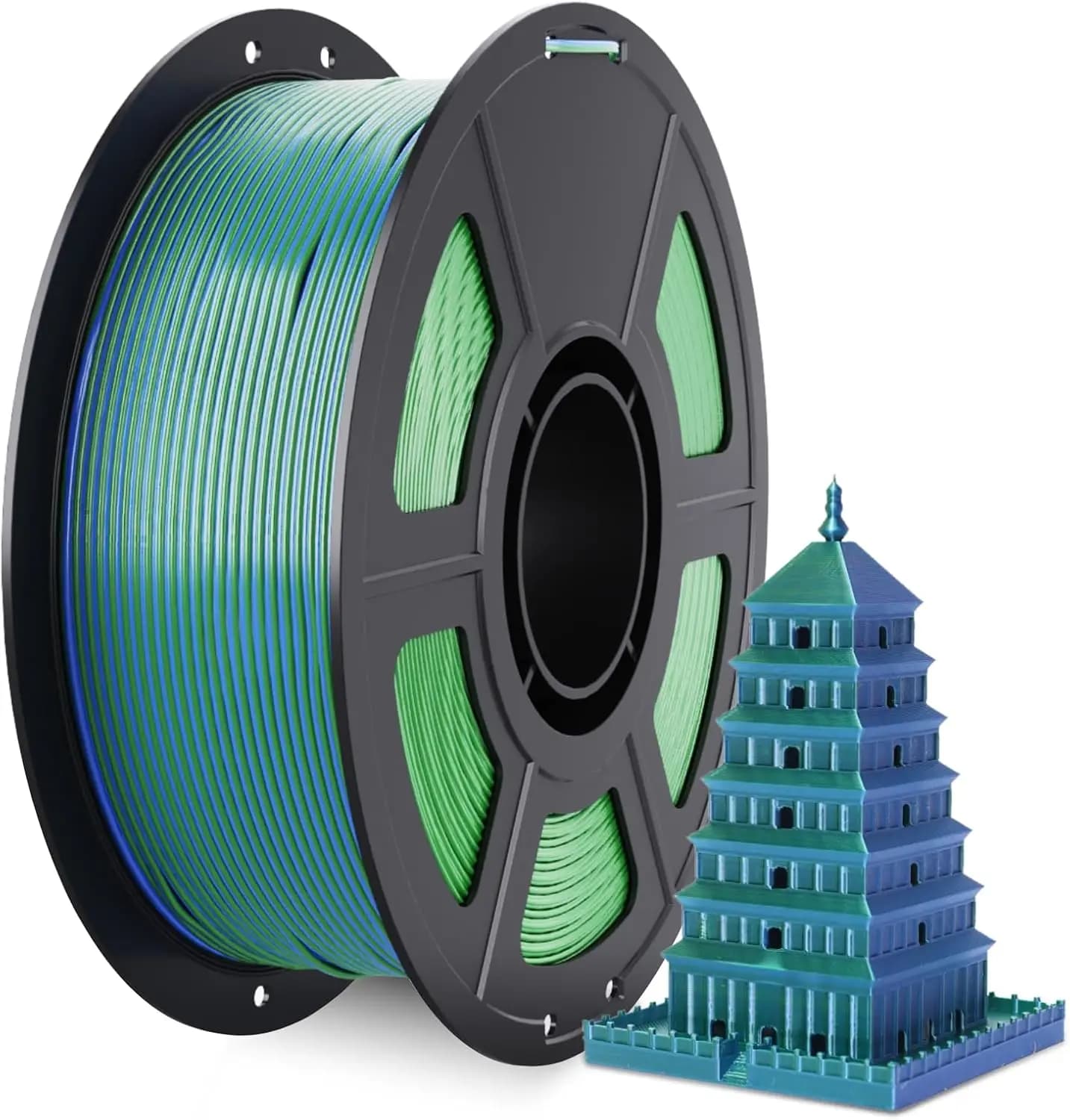 Filament PLA Silk 1.75mm, 3D Printer Filament to Double Coloring Built 250g Blue Green Silk PLA