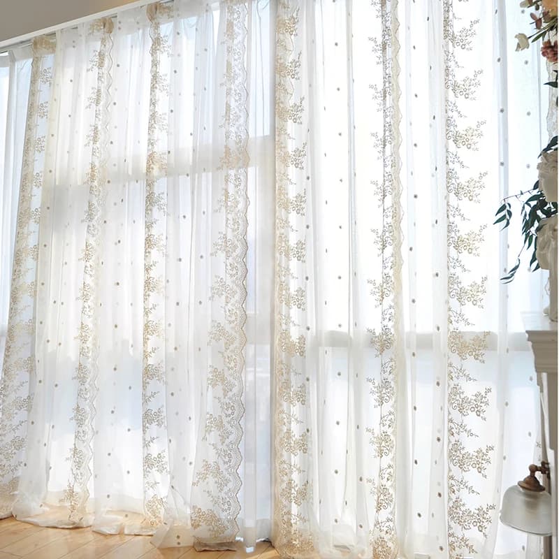 Embroidery Gauze Light Luxury French Pastoral Style Lace Embroidery White Tulle Curtains for Living Room Bedroom Custom Size