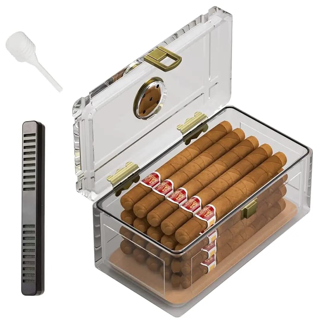 Humidor per sigari in acrilico con scatola per umidificatore in carta di legno di cedro umidificatore per igrometro custodia per sigari misura 15-20 accessori per fumatori